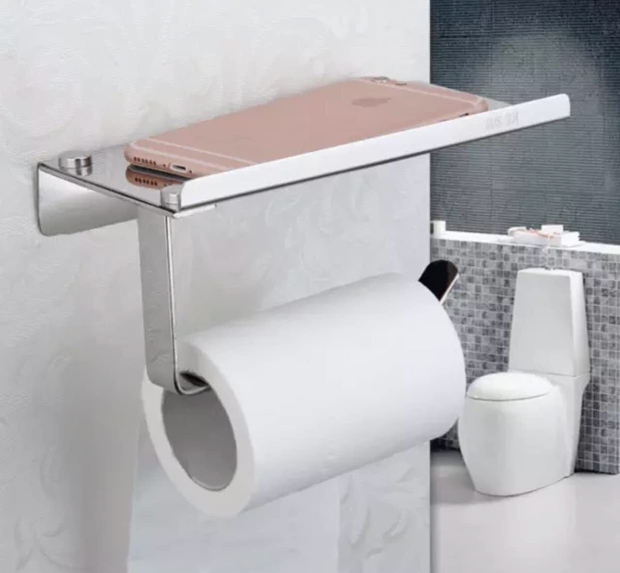 Toilet Paper Holder with Mobile Phone Storage Shelf Holders Wall Mounted Rack