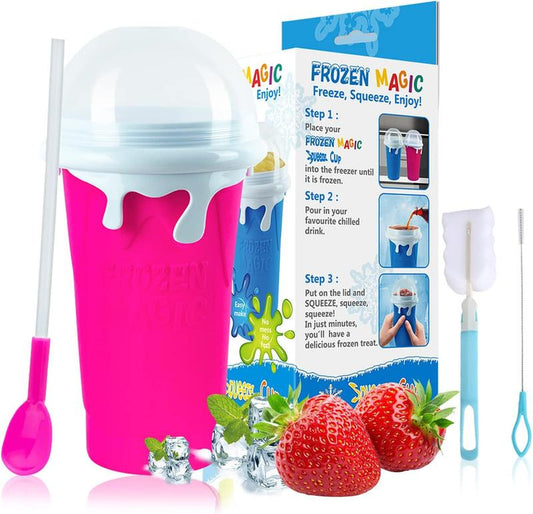 Slushy Cup Maker,Double Layers Silicone Squeeze ,Quick Frozen Magic ,DIY Slush ,Cool Stuff Gifts for Kids and Family-Kitchen Utensils Set Smoothie Mug