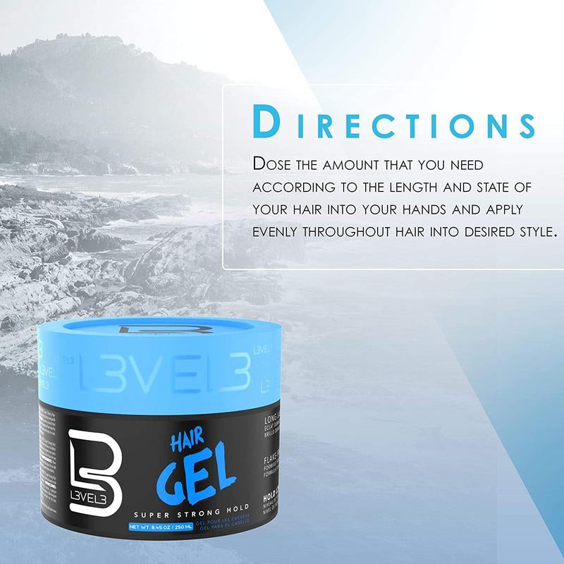 L3 Level 3 - Hair Gel - Super Strong Hold - Flake Free - Long Lasting Shine - for Men and Women - Add Volume and Texture Scent Haircare - L3VEL3