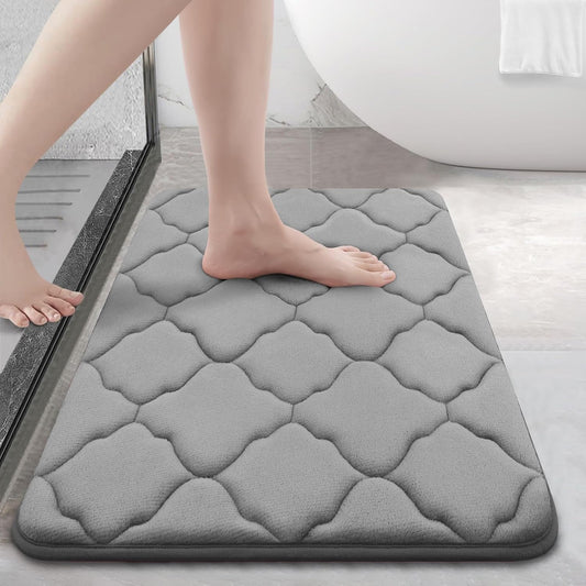 Memory Foam Bath Mat Rug 24X16, Ultra Soft and Absorbent Bathroom Rugs, Non-Slip, Comfortable, Machine Washable Bath Carpet for Bathroom Floor, Tub, Shower and Home Decor Accessories, Grey